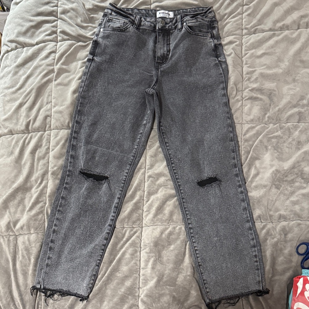 RSQ Gray/Black Distressed Straight Leg Jeans